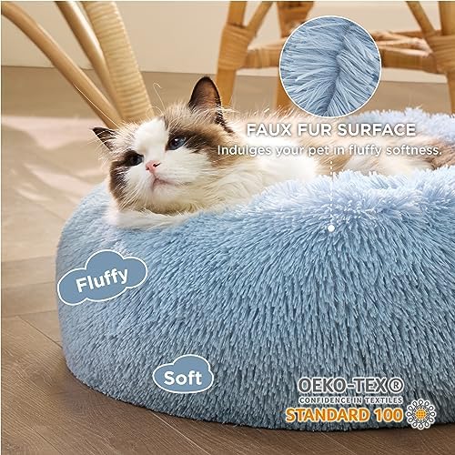 Bedsure Calming Cat Beds Donut Round Washable Kitten Bed,20 inches