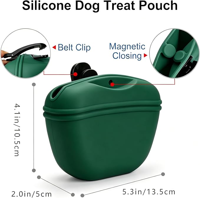 Dog Treat Pouch for Training, Silicone Dog Treat Bag with Strong Clip, Hands-Free Puppy Training Treat Holder, Portable Pet Snack Pouch for Walking, Agility, Obedience Training & Outdoor Use