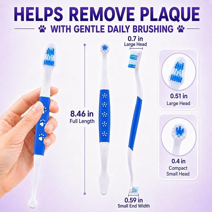 Dog Toothbrush, Dual-Head, for Medium-Large Dogs,Blue | Soft Bristles for Gentle Cleaning, 60° Curved Bristles for Better Coverage, Comfortable for Sensitive Gums