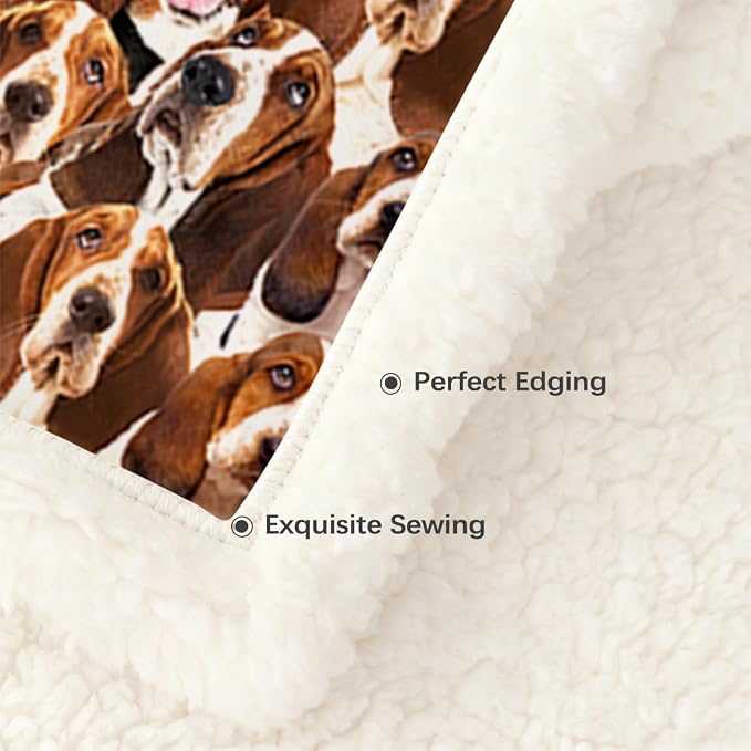 BlessLiving Bassett Hound Brown Throw Blanket with Dense Dog Patterns Sherpa Fleece Blanket Couch Bed, Soft Cozy Warm Pet Blankets for Puppy Lovers Cute Animal Print Gift 60x80 Inches