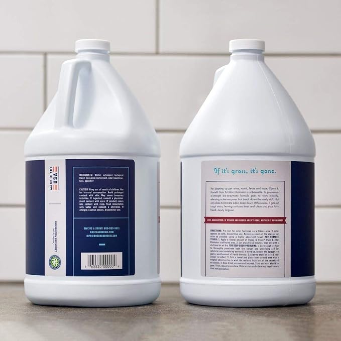 Rocco & Roxie Enzyme Stain & Odor Eliminator, 1 Gallon | Bio-enzymatic urine destroyer; CRI Certified Safe; made in USA; for carpets, bedding, litter boxes, crates & cars