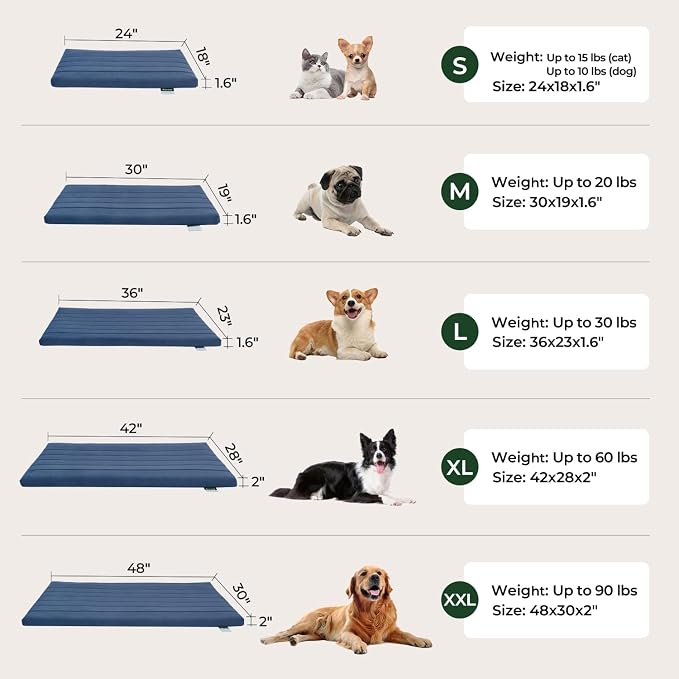 BALANCE Dog Crate Bed, Orthopedic Dog Bed Pad with Waterproof Liner, Washable Crate Foam Pet Mat for Large, Medium, Puppy Dogs Breeds, Mint Leaf, 30"x19"x1.6"