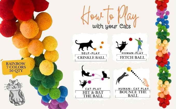Cat Toys Soft Crinkle Sparkle Balls Pom Pom Cat Balls (Color Yarn)