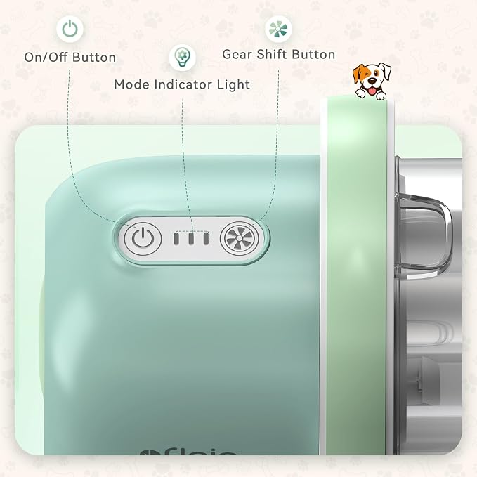 Afloia 6-in-1 Dog Grooming Vacuum Kit, Pet Clipper & Nail Grinder, Green | All-in-one grooming covers brushing, clipping, trimming and nail care, 1.5L dust cup, 3 suction levels, low-noise comfort