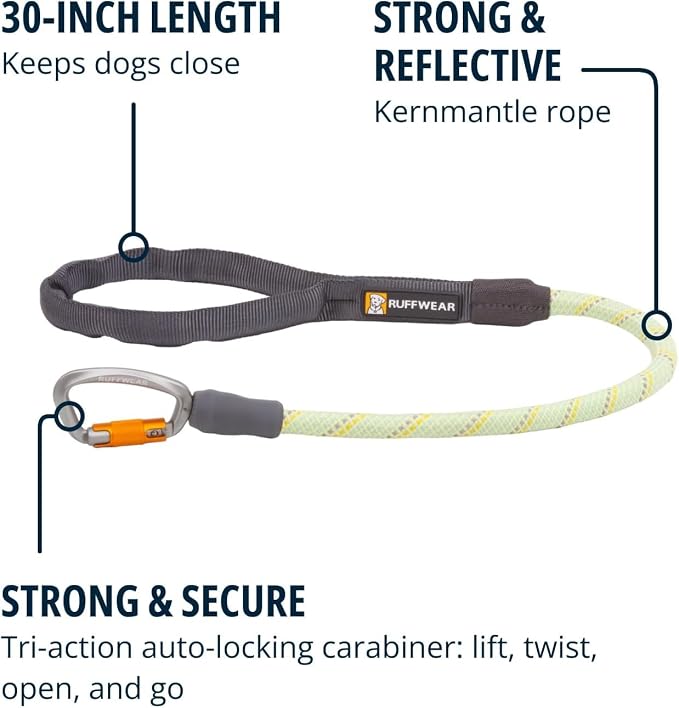 Ruffwear, Knot-a-Long Dog Leash, 30-inch Short Rope Lead, Moss Green