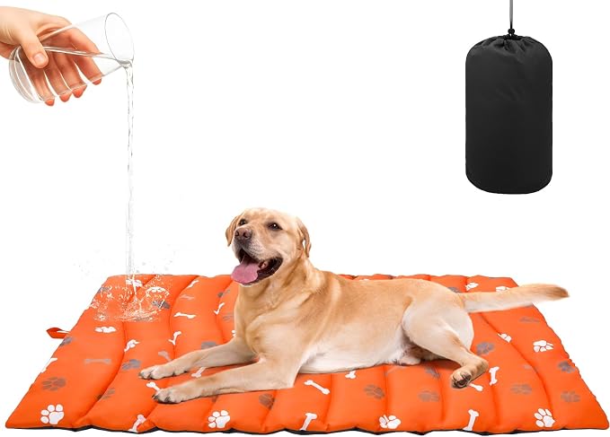 BINGPET Outdoor Travel Dog Bed for Large/Medium Dogs,Portable Waterproof Camping Mat with Carry Bag,Foldable Outside Bed,Machine Washable Indoor Pet Mat for Small,Medium and Large Dogs 26"x43"