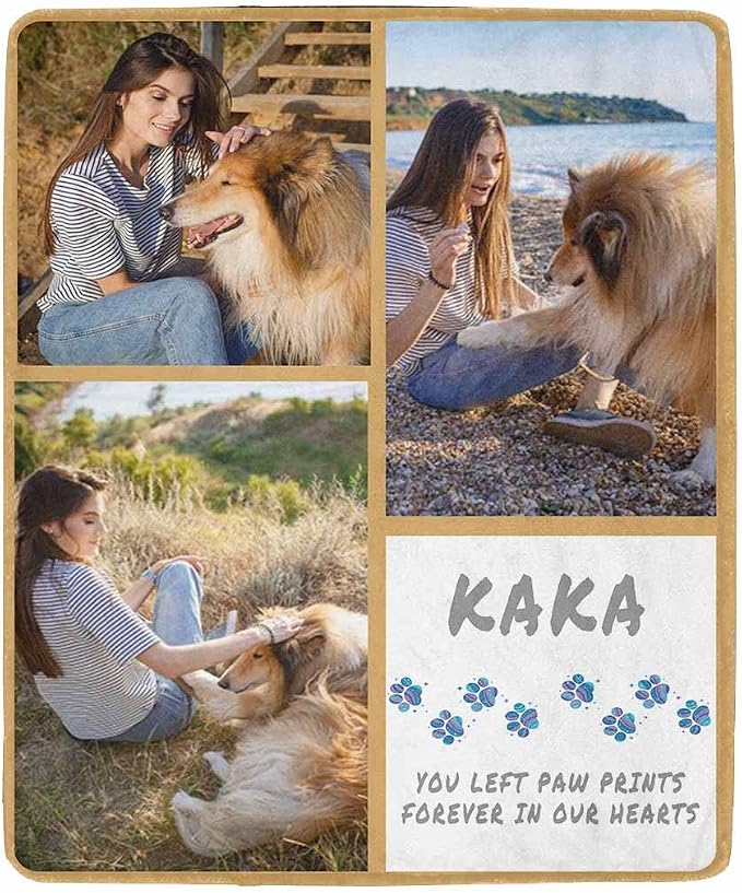 Artsadd Custom Memorial Blanket with Photos and Name-in Loving Memory Gifts Personalized for Loved Ones Lost-Remembrance Blankets for Dogs Cats Pets Lover-Three Pictrures