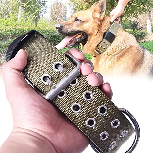 Large Dog Collar Heavy Duty - 2 inch Wide with Handle for Extra Large Breed Dogs, 1/3" Thick Nylon Chew Proof Tactical Collar, Good Choice for German Shepherd,Pitbull,Rottweiler,Green,22-27 in