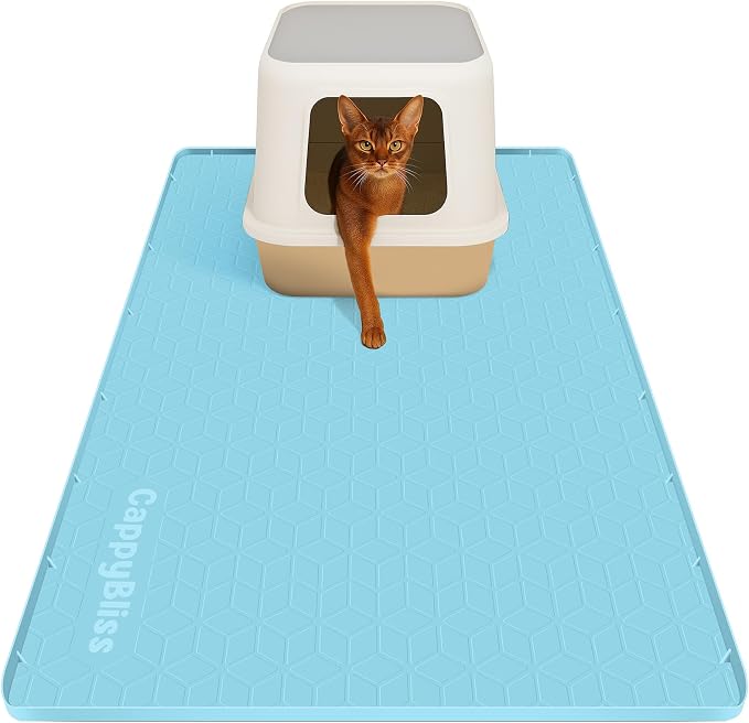 Cat Litter Mat, 34"x22" Waterproof Silicone, Litter Trapping | Large Size, Non-Slip Floor Pad, Easy to Clean, Indoor Cats, for Litter Box, Traps Litter & Dirt, Blue