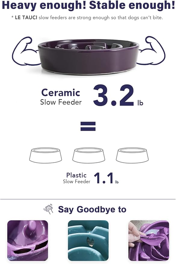 LE TAUCI Dog Bowls Slow Feeder Ceramic, 1.5 Cup Slow Feeding Bowl for Small and Medium Breed, Puzzle Dog Food Bowl for Fast Eater, Maze Purple