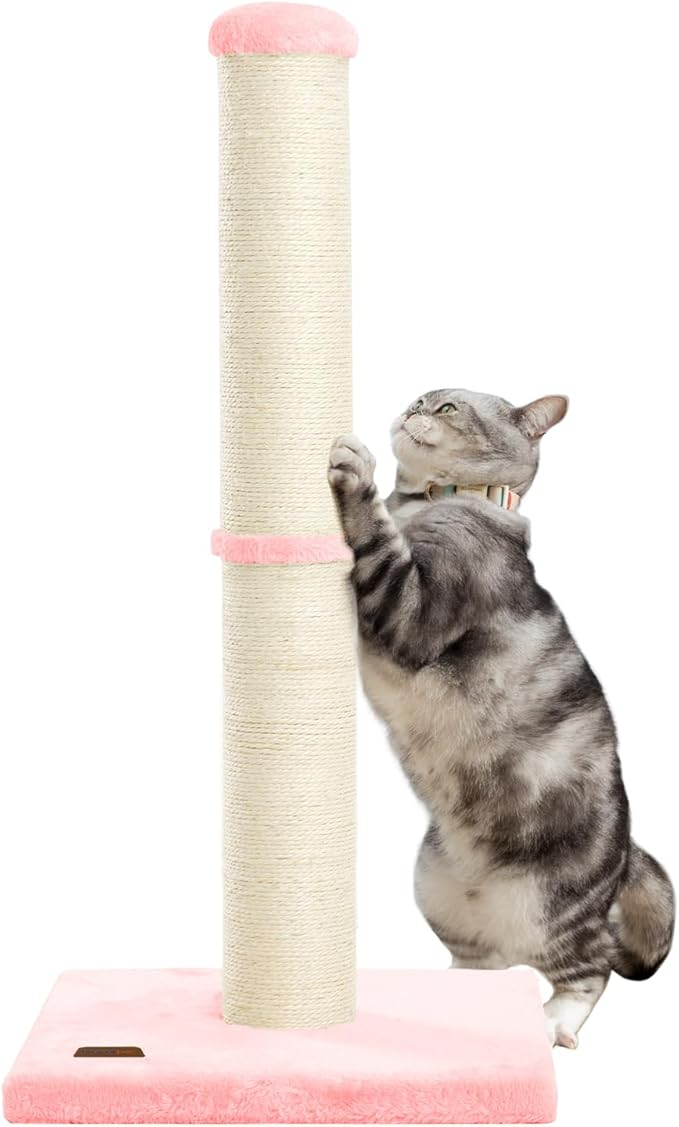 Karolpar 34inch Cat Scratching Post with Natural Sisal Rope 4.3Inch Large Diameter Scratcher Post Tree for Indoor Cats Pink