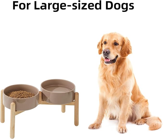 Havniva 8.3inch Ceramic Raised Dog Bowl with Stand, Double Dog Bowls Elevated for Large Breed Dog Food and Water Bowl Set Non-Slip Dog Dish Large Capacity Feeding Pet Water Bowl