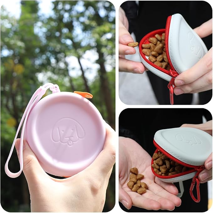 WALLFID Silicone Dog Treat Pouch Small Bag,with Pet Training Clicker,Walking Bag for Dog and Cat, Pocket Size, Easy to Clean, Odorless, Zipper Design,Moisture-Proof,Travel Walking Bag.(Purple)