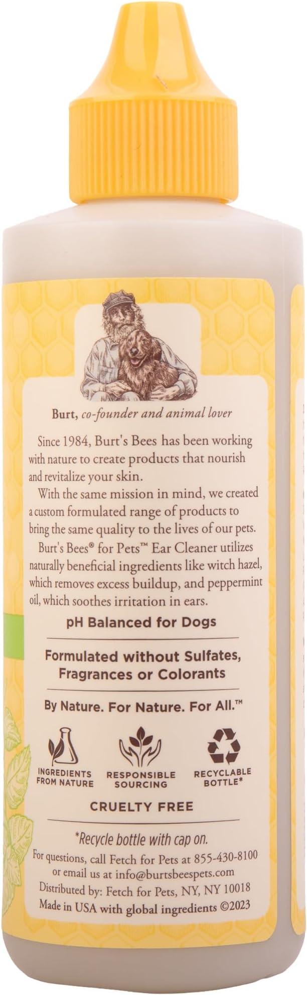 Burt's Bees for Pets Dog Ear Cleaner, Peppermint & Witch Hazel, 4 Oz, 2-Pk | 99.7 percent natural origin formula, gentle ear cleaning solution, for routine daily grooming, all dogs
