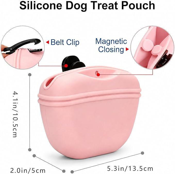 Dog Treat Pouch for Training, Silicone Dog Treat Bag with Strong Clip, Hands-Free Puppy Training Treat Holder, Portable Pet Snack Pouch for Walking, Agility, Obedience Training & Outdoor Use