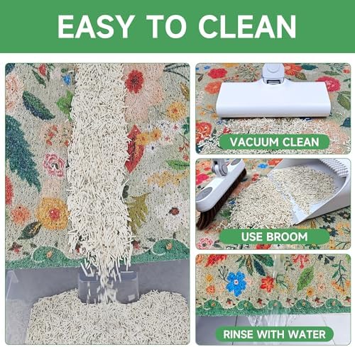 Cat Litter Mat, 35" x 23" Litter Box mat, Upgrade Non-Slip Kitty Litter mat, Traps 100% Litter, Soft on Kitty Paws, Easy Clean for Scatter Control, Bohe cat Food mat, Urine Waterproof