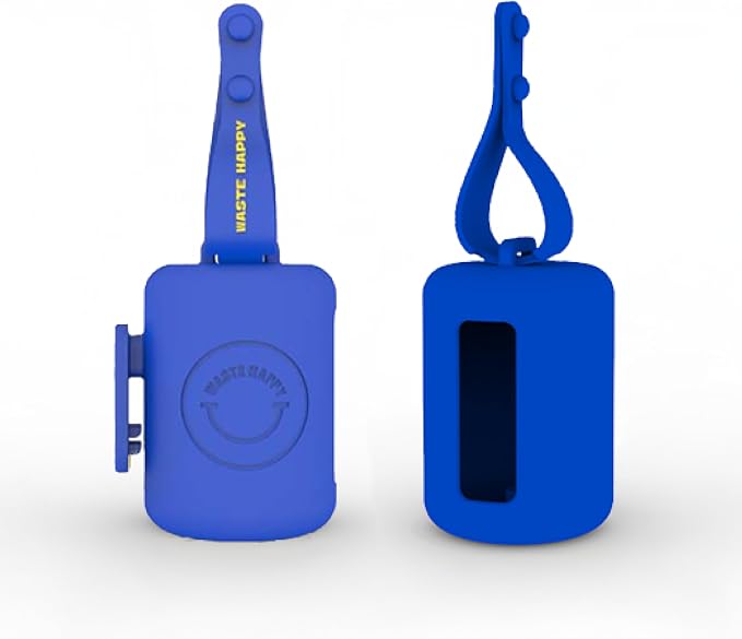 Dog Poop Bag Dispenser with 15 14" Bags Capacity – Blue Silicone Dog Poop Bag Holder for Leash | Durable, Portable & Refillable Waste Bag Case | Only Fits Waste Happy bags