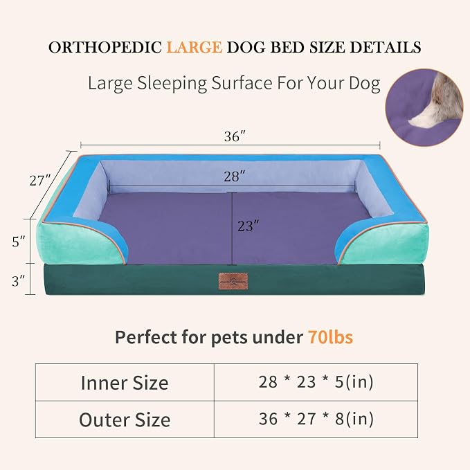 Comfort Expression Orthopedic Dog Beds for Large Sized Dog with Bolster | Waterproof Dog Couch Bed with Washable Cover & Non-Slip Bottom, Supportive Egg Crate Foam Large Pet Bed, 36x27 Inch