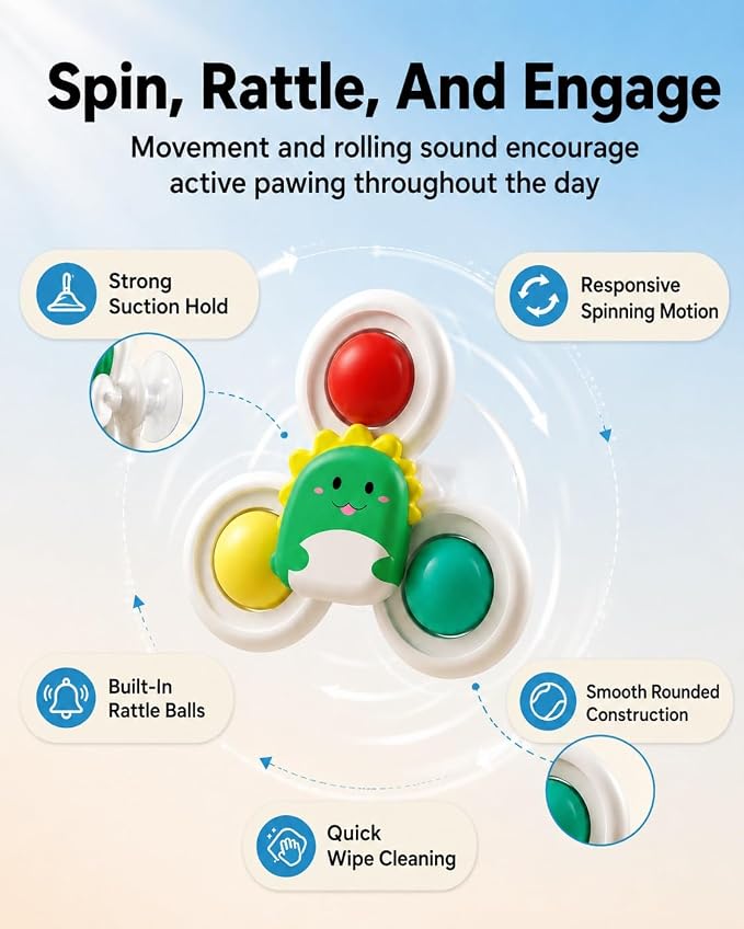 Cat Suction Cup Spinner Toy Colorful Balls Paw Activated Motion Indoor | Pets Window Perch Playmate Glass Mount 3 Designs Compact ABS Build Wipe Clean Surface Strong Grip(3sets)