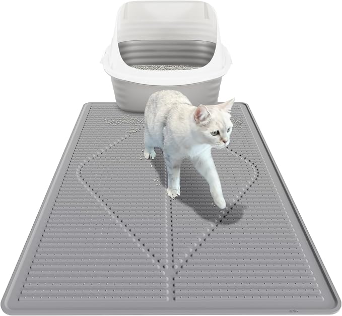 Mofason Cat Litter Mat Litter Trapping Mat XXL Grey Silicone Litter Box Mat | Waterproof 38"x25" kitty litter mat for floor; extra large litter trapping, litter matt for cat litterbox easy clean pet mat