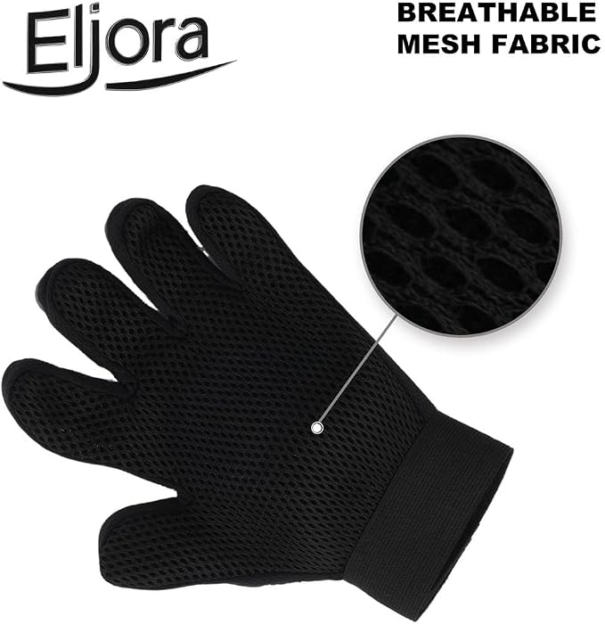 Pet Grooming Glove (Pair) & Dematting Comb Set – Anti-Slip Handle Deshedding Comb+ Gentle Massage Gloves for Dogs & Cats – Removes Loose Hair, Mats & Tangles – Safe, Effective Grooming