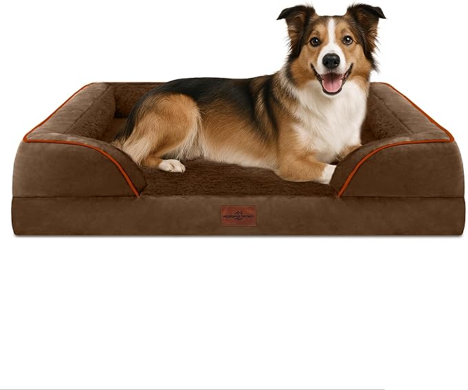 Comfort Expression Orthopedic Dog Beds for Large Sized Dog with Bolster | Waterproof Dog Couch Bed with Washable Cover & Non-Slip Bottom, Supportive Egg Crate Foam Large Pet Bed, 38x25 Inch