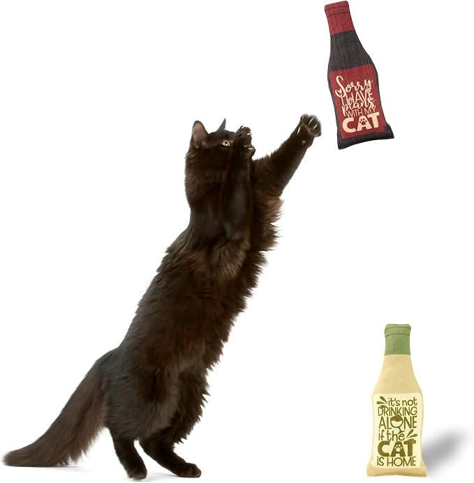 Wine Bottle Catnip Toys for Cats and Kittens Plush Wine Bottle - Funny Cat Toy Moscato and CATbernet - Cat Nip Toy for Wine Drinking Cat Moms and Dads