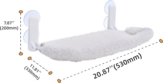 SMOUATOU Cat Window Perch, Cordless Foldable Cat Hammock Bed with 4 Suction Cups, Embeded Machine Washable Bed for Indoor Cats, Strong Metal Frame Holds 40lbs (Beige,Cotton Binding)