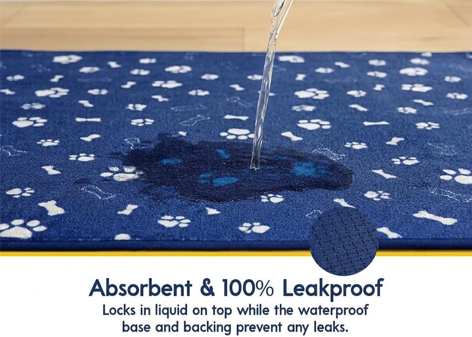 Muddy Mat® Washable Pee Pads for Dogs, Super Absorbent Reusable Puppy Pads–100% Waterproof Pee & Potty Training Pads for Pets,Non-Slip Dog Pads for Crates, Playpens & Floors- 2 Pack, Navy Blue 36"x48"