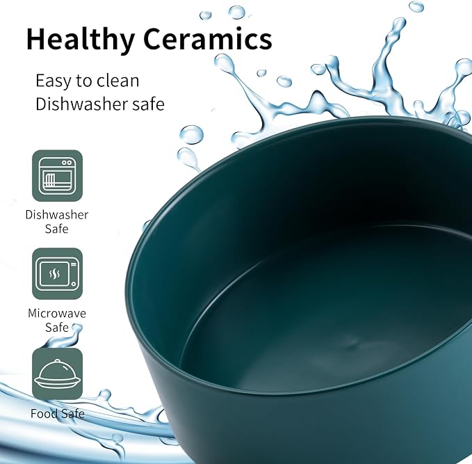 Green Raised/Elevated Ceramic Dog Bowl for Small Medium Sized Breeds,Dog Food Water Bowl with Stand,6 in Non Slip Heavy Pet Feeding Dish 3.6 Cups/ 850 ml /28 OZ