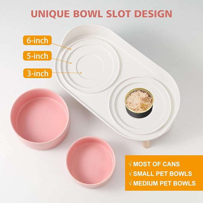 Raised Cat Food and Water Bowl Set - Elevated Ceramic Dishes with Non-Slip Stand and Splash Guard for Small Dogs - 2 x 320 ML (4.9 OZ) - Pink