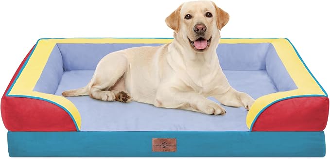 Comfort Expression Orthopedic Dog Bed for Extra Large Dogs with Bolster | Waterproof Dog Couch Bed with Washable Cover & Non-Slip Bottom, Supportive Egg Crate Foam XL Pet Bed, 42x30 Inch