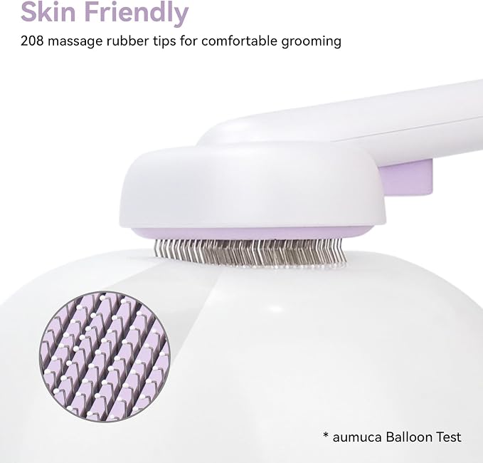 aumuca Cat and Dog Grooming Brush for Shedding, Removes Loose Fur from Long or Short Haired Pets - Ideal for Cats, Kittens, Rabbits, and More - Purple | Self Cleaning Pet Brush for Long or Semi-Short Haired Cats, Removing Loose Fur & Tangles and Massage