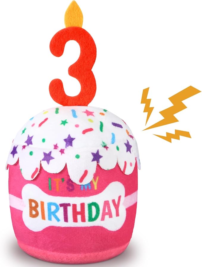 Dansydaisy Dog Birthday Cake Toy Accessories for Girl Boy Gifts, Squeaky Plush Toy for Dog Birthday Party Decor Favor for Large, Medium and Small Dogs(3rd,Pink)
