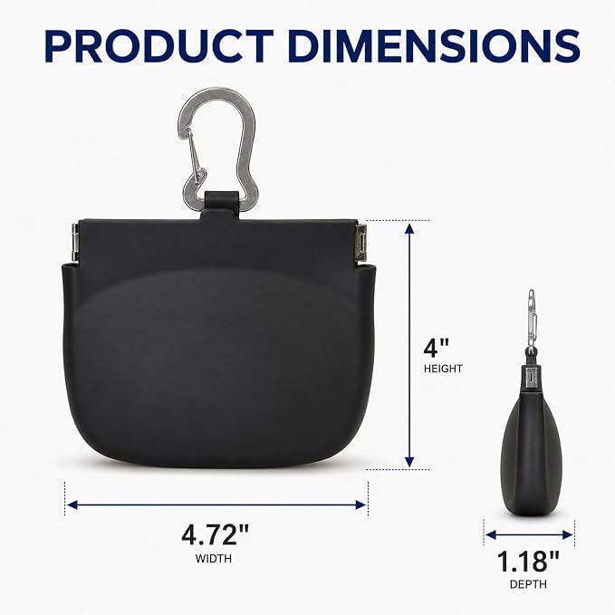 1 Cup Silicone Dog Treat Pouch, Dog Training Treat Bag, Black | One-Hand Use, Auto-Closes, No Spills When Inverted, Carabiner Keeps Pouch Secure, Easy to Clean, Holds Dry or Wet Dog Food