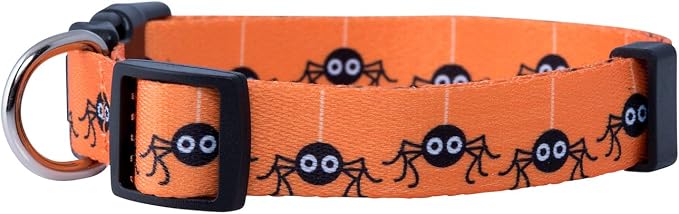 Native Pup Halloween Dog Collar- Spooky Fall Themed Horror Costume Collars- Skull, Pumpkin, Ghost, Bat, Witch, Candy Corn, Spider- Adjustable for Small, Medium, Large Breeds (Large, Spiders)