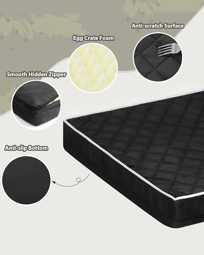 NUPIDA Orthopedic Dog Beds for Extra Large 48 inch Dog Crate Bed Waterproof Pet Kennel Pad with Removable Washable Cover and Non-Slip Bottom, 47x29 Inch, Black