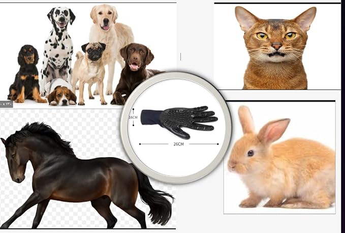 Pet Grooming Gloves for Dogs Cats Horses - Gentle Silicone Deshedding Brush Mitt - Hair Remover Tool for Bathing Massage - 1 Pair Black