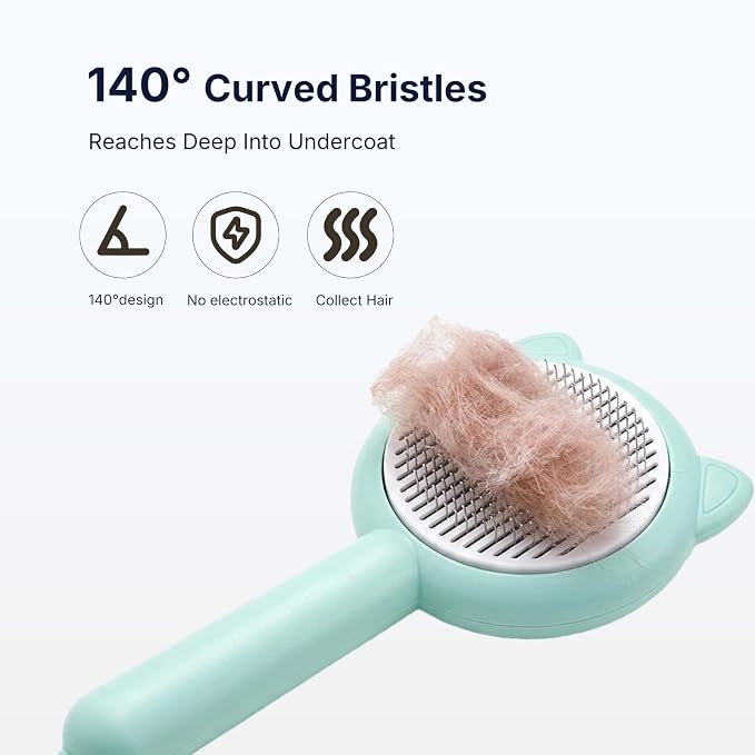 Cat Deshedding Brush, Self Cleaning Slicker Brush for Cats Dogs, Pet Grooming Tool for Shedding Hair Removal, Undercoat & Long Short Hair (Green)