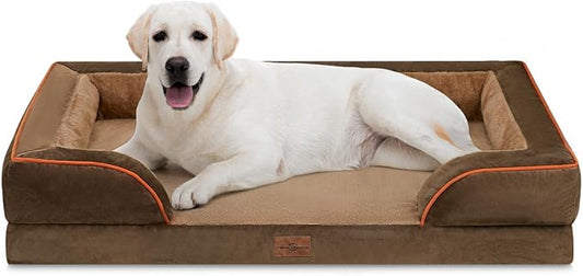 Comfort Expression Orthopedic Dog Bed for Extra Large Dogs with Bolster | Waterproof Dog Couch Bed with Washable Cover & Non-Slip Bottom, Supportive Egg Crate Foam XL Pet Bed, 45x35 Inch