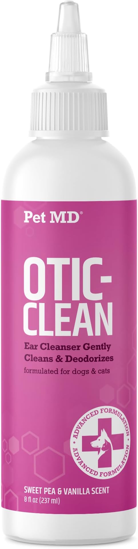 Pet MD Otic Ear Solution for Dogs & Cats - Sweet Pea & Vanilla Scent - 8oz | Dog and Cat Ear Cleaner to Help Reduce Wax & Build Up - Cleans and Deodorizes by Flushing Debris
