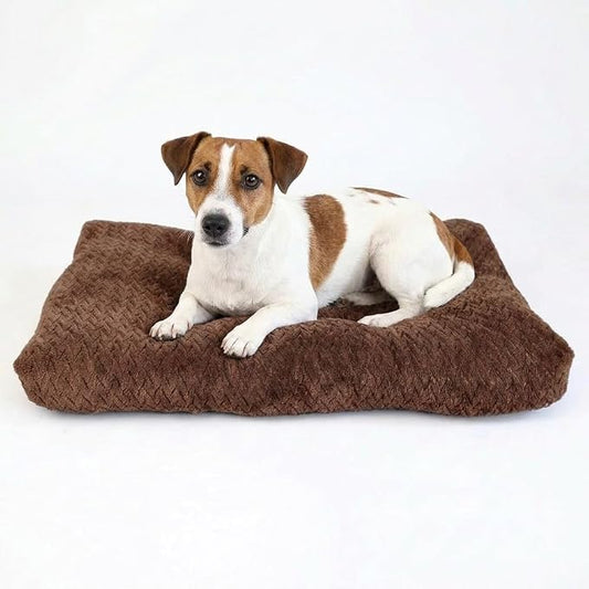 24 Inch Dog Crate Bed for Small Dogs, Washable Dog Crate Pad for Dog Cages, Soft Jacquard Flannel Kennel Mat with Anti-Slip Bottom, Fluffy Crate Mat for Puppies and Small Dogs,Dark Brown