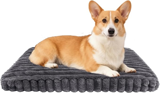 Dog Crate Bed Warm Grey 28.7"x20.8" | Flat Dog Crate Bed Waterproof for Large Meduim Dogs Pet Beds with Plush Removable Washable Cover Anti Slip Bottom for Indoor