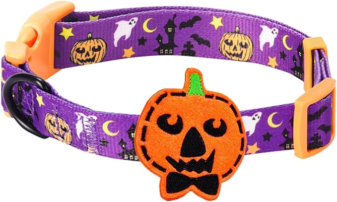 Blueberry Pet Halloween Darkness Deserted Castle Designer Adjustable Dog Collar with Decoration, Small, Neck 12"-16"