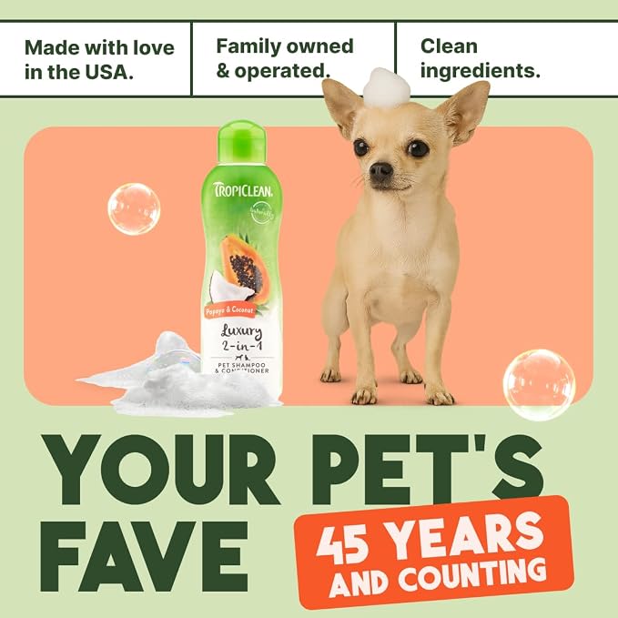 TropiClean 2-in-1 Dog Shampoo and Conditioner, Professional Dog Shampoo, Moisturizing Detangler, Puppy Safe, Made in USA, Papaya Scent, 1 Gallon