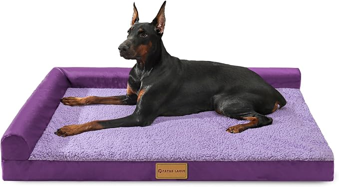 Patas Lague Orthopedic Large Dog Bed Washable Pet Sofa Bed 42''X28''Purple | 2-Sided Bolster Egg-Crate Foam Dog Couch Large Sized Dogs, Waterproof Removable Washable Cover, Nonskid Bottom Pet Crate Mat