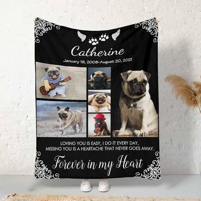 Personalized Pet Photo Blanket Wings of Angle Custom Loss of Dog Memorial Fleece Blankets Ultra-Soft Micro Throw Blanket Gift for Kids Grieving Pet Owner 30X40 Inch