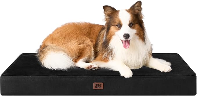 EHEYCIGA Large Memory Foam Dog Crate Bed Washable, 35x23Inch, Black | High Density Egg Crate Foam, Waterproof Liner, Removable Easy Clean Cover, Non-Slip Bottom, Fits Crate, Floor and Sofa