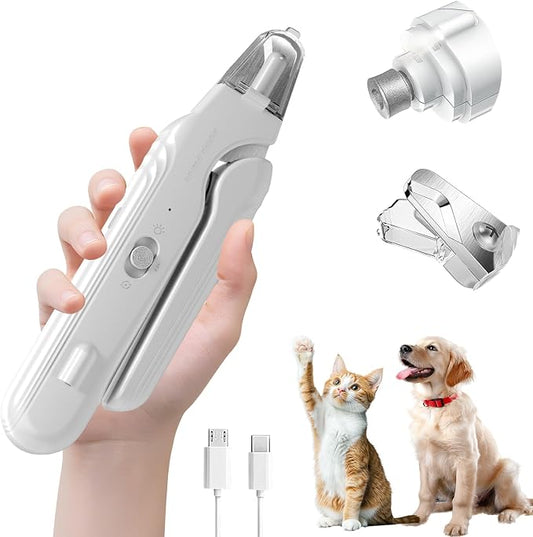 2 in 1 Dog & Cat Pets Nail Clippers and Grinder with Lights - Safety Guard to Avoid Overcutting,Professional Pet Nail Claw Trimmers, Professional Grooming Tools for Pets (Medium & Small Pet) (White)