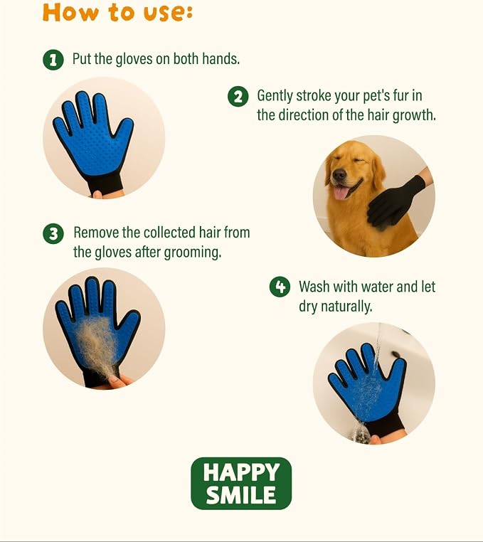 Dog Grooming Gloves – Pet Hair Remover for Dogs & Cats – Deshedding Glove for Shedding Fur, Bath & Massage – Silicone Brush for Short & Long Hair – 1 Pair